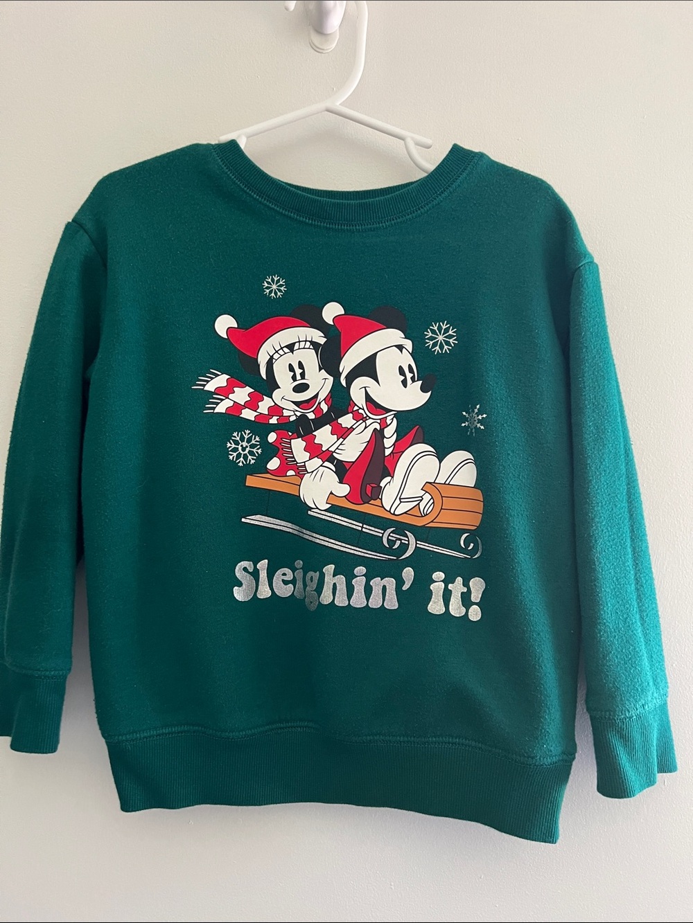 Disney Green Holiday Kids Sweatshirt with Mickey & Minnie Print